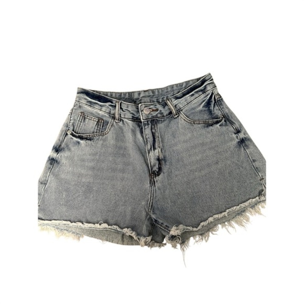 SHEIN Light Wash High Waisted Frayed Raw Hem Denim Cutoff Short Blue Size L 8/10